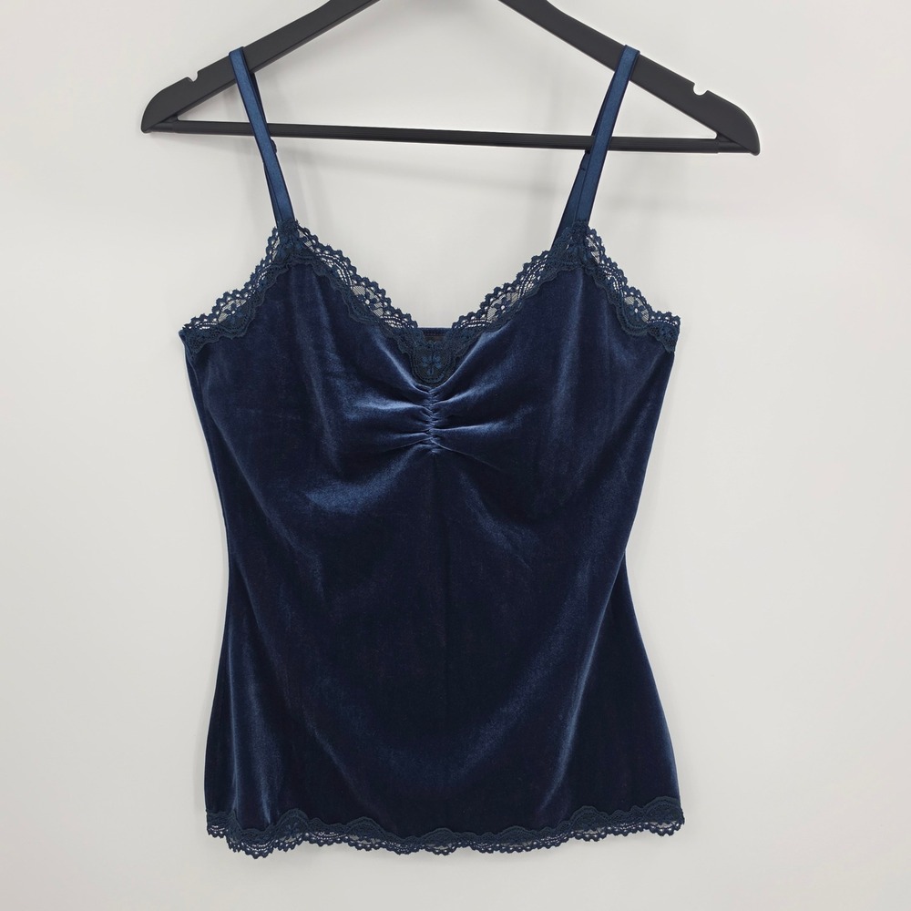Y2K 90s Apt 9 Velvet Babydoll Camisole Cami Tank Top S Navy Blue Lace WhimsiGoth